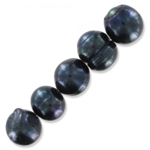 Rounded pearls 9-10mm Iridescent Dark Grey x4