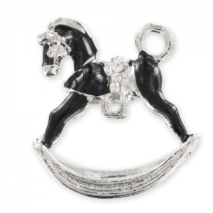 Enameled pendant rocking horse 30mm Black/Silver x1
