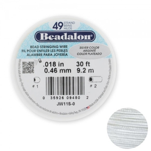 Beading wire 49 strands 0.46mm Silver tone x9,2 m