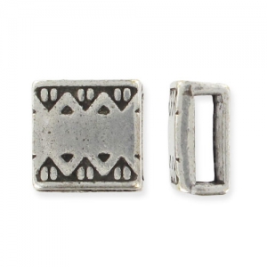 Square slider bead for 2mm cords Old silver tone x1