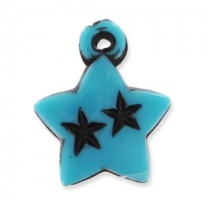 Star pendant antique decoration 14mm Turquoise/Black x5