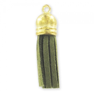 Pendant suede tassel 36mm Khaki / gold tone x1