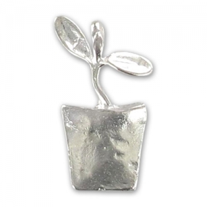 Flower pot Charm 25mm Silver tone x1