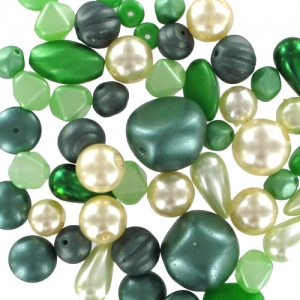 Czech glass beads assortment Metallic Green/Cream x50g