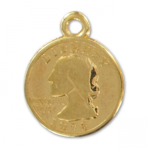 quarter dollar charms 15mm fine Gold plated x5