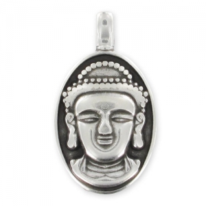 Buddha head pendant 32mm Antique Silver Plating x1
