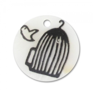 Mother-of-Pearl printed sequin 20mm Bird cage x1