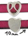 Slider bead heart for 10mm lace Old silver tone x1