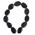 Bead Black Agate twisted flat olive 35x25mm x1
