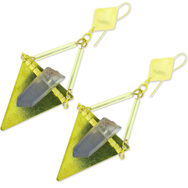 Triangles earrings with crystal points and square beads