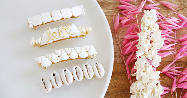 DIY 4 barrettes seashells cowries and mother-of-pearl charms DIY 4 barrettes seashells cowries and mother-of-pearl charms