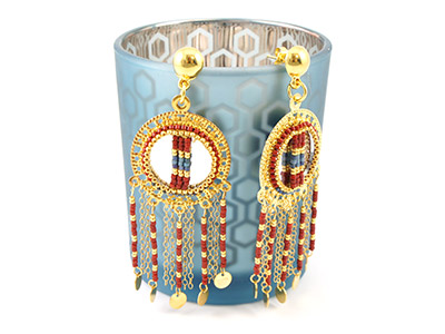 Boucles d'oreilles miroirs tissage Miyuki Peyote Brick stitch final