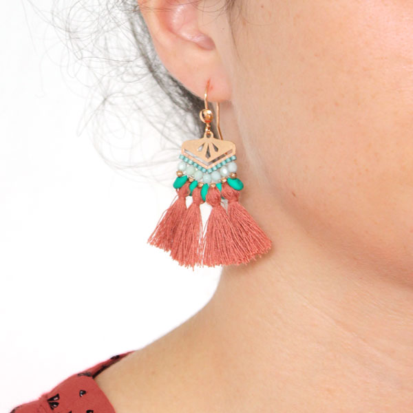 Earrings with gold-plated weaving tips in Rose Gold, pink Miyuki Delica and Superduo beads Earrings with gold-plated weaving tips in Rose Gold, pink Miyuki Delica and Superduo beads