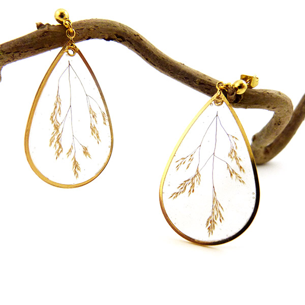 UV LED resin earrings with plant inclusions