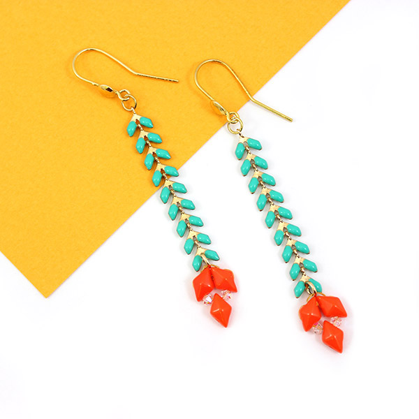 Tropical Earrings with Chain and Diamonduo Earrings Tropical Earrings with Chain and Diamonduo Earrings