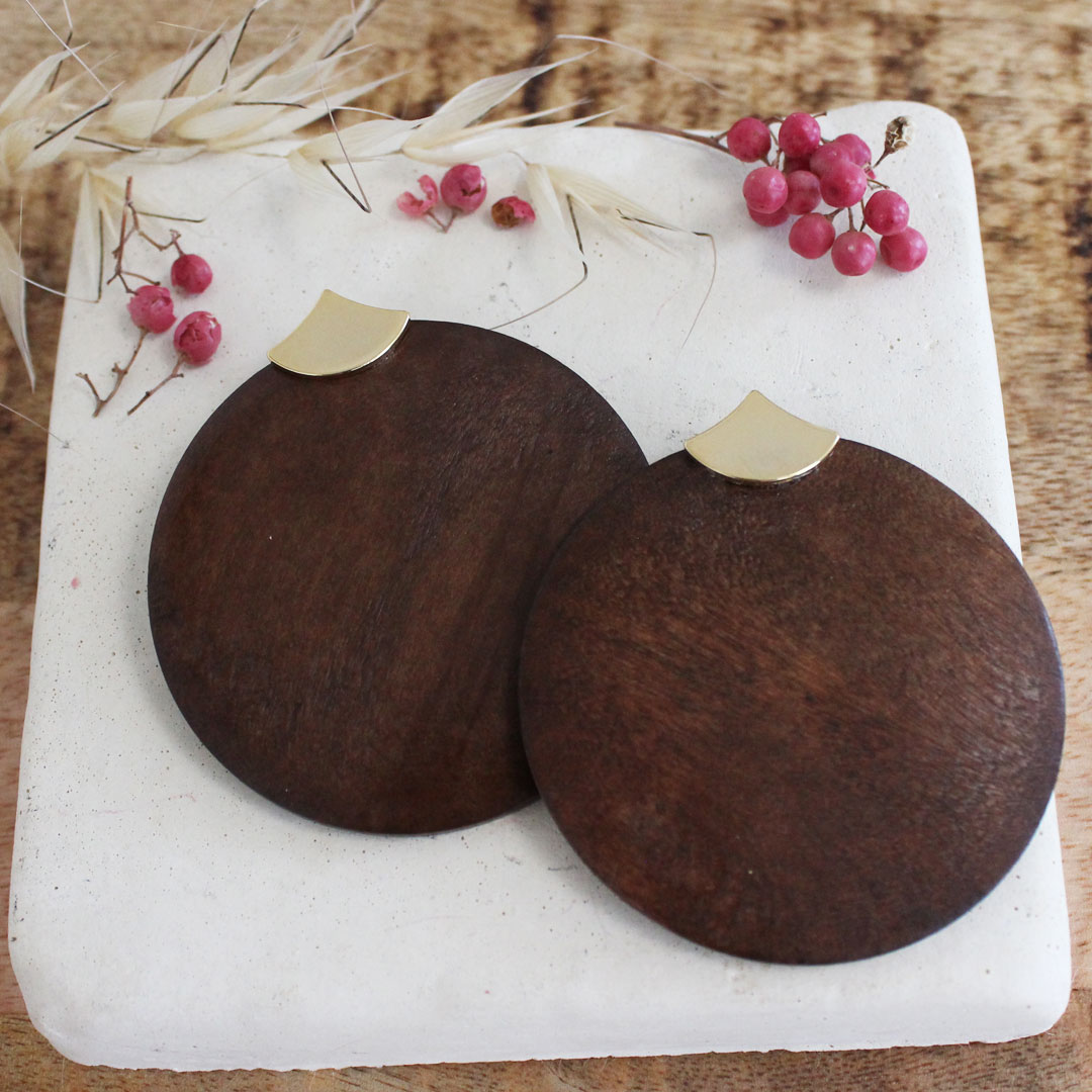 Schema  Large XXL fancy ethnic-style wooden earrings