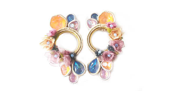 Poutache earrings with organza fabric and PureCrystal