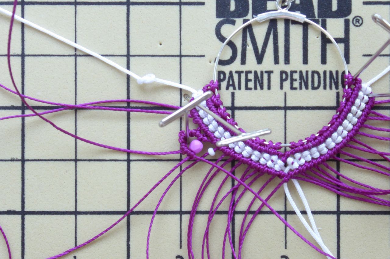 Nylon wire micro-macramé earrings with PureCrystal drops : Step 11