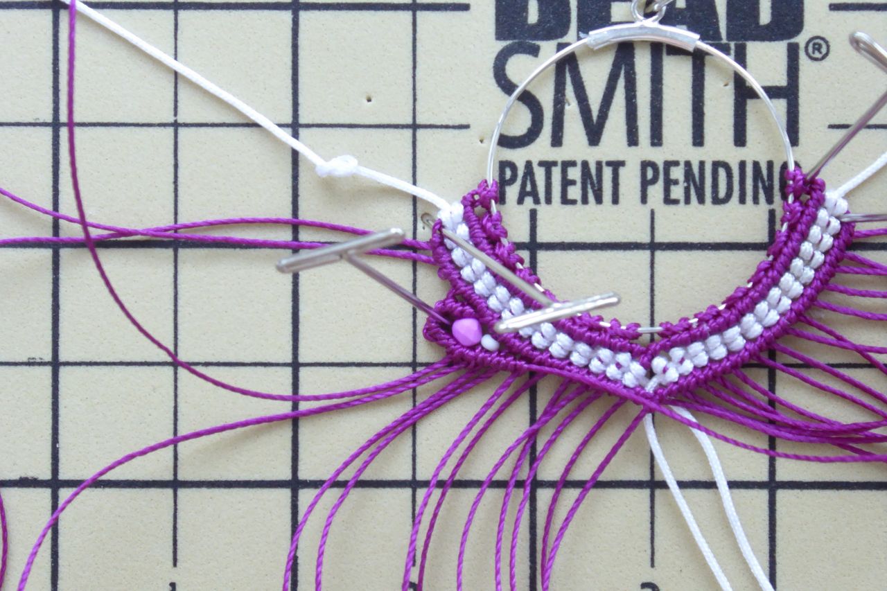 Nylon wire micro-macramé earrings with PureCrystal drops : Step 13