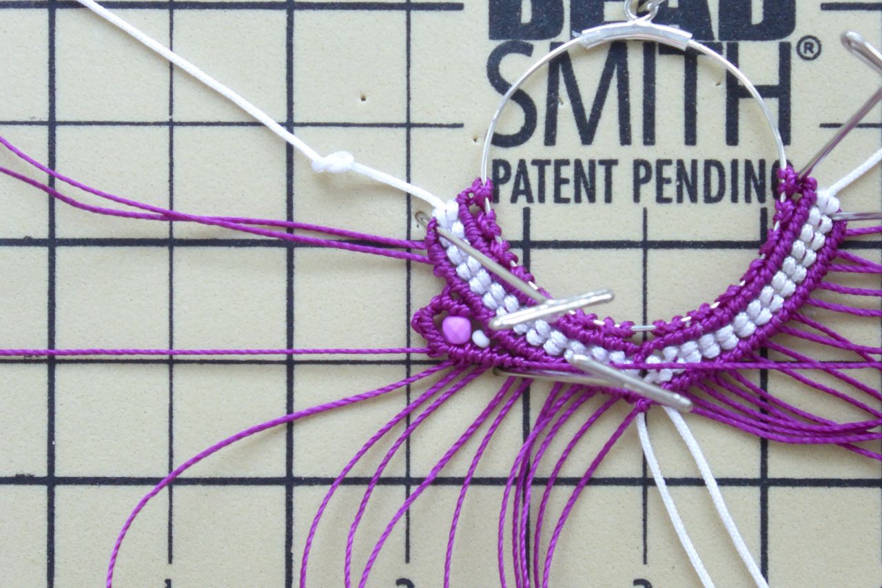 Nylon wire micro-macramé earrings with PureCrystal drops : Step 14