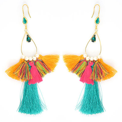 boucles oreilles pompons multicolores perles nacrées 04