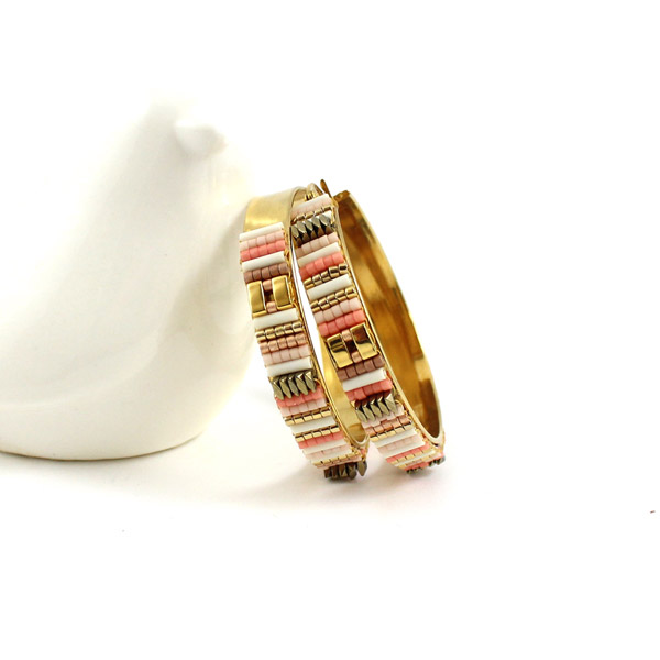 DIY Creole earrings woven with glass beads Miyuki Delicas, Bugles and Half Tila