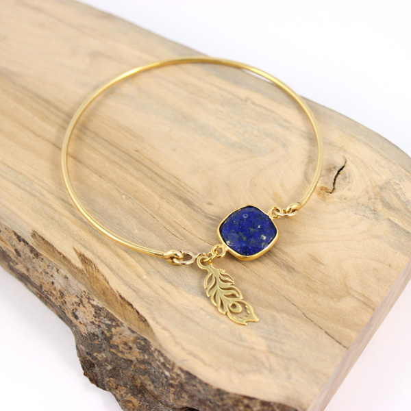 Lapis Lazuli and feather charm bracelet