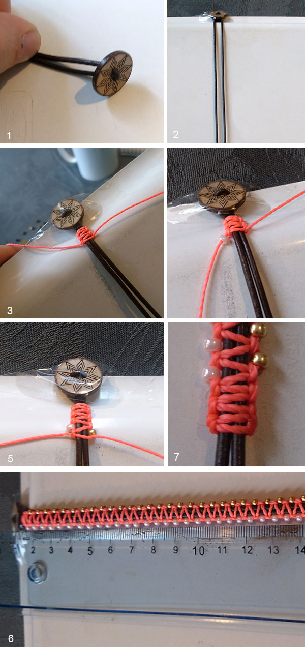 4-round wrap bracelet with Miyuki Rocaille beads and macrame knots : Step 1 4-round wrap bracelet with Miyuki Rocaille beads and macrame knots : Step 1