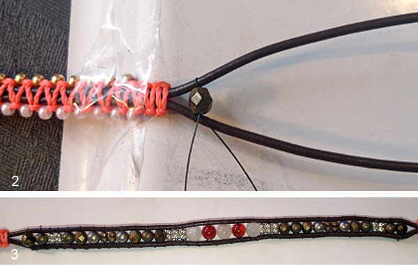 4-round wrap bracelet with Miyuki Rocaille beads and macrame knots : Step 2 4-round wrap bracelet with Miyuki Rocaille beads and macrame knots : Step 2