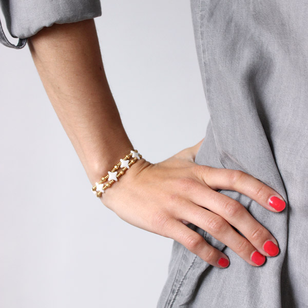 Star Beads White Ceramic Look Bracelet