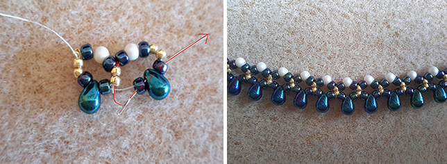 Elegant necklace with PureCrystal pearls, mini drops and Toho rockery : Step 3
