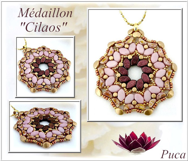 Cilaos medallion necklace with Paros Minos and Kos glass beads by Puca