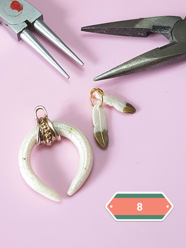 Self-hardening horn and feather necklace : Step 8 Self-hardening horn and feather necklace : Step 8