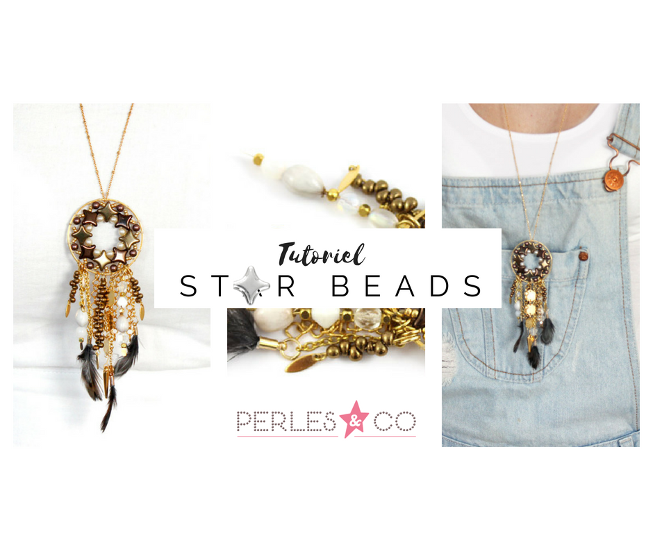 Bohemian Gold Dream Catcher Necklace in Star Beads and PureCrystal Pearl Beads Bohemian Gold Dream Catcher Necklace in Star Beads and PureCrystal Pearl Beads