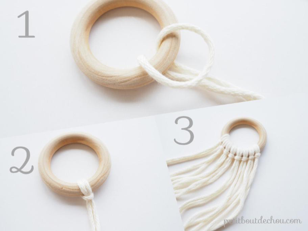 DIY miroir suspendu en macramé et perles en bois
