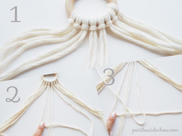 DIY miroir suspendu en macramé et perles en bois