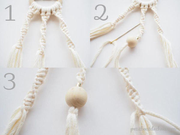 DIY miroir suspendu en macramé et perles en bois