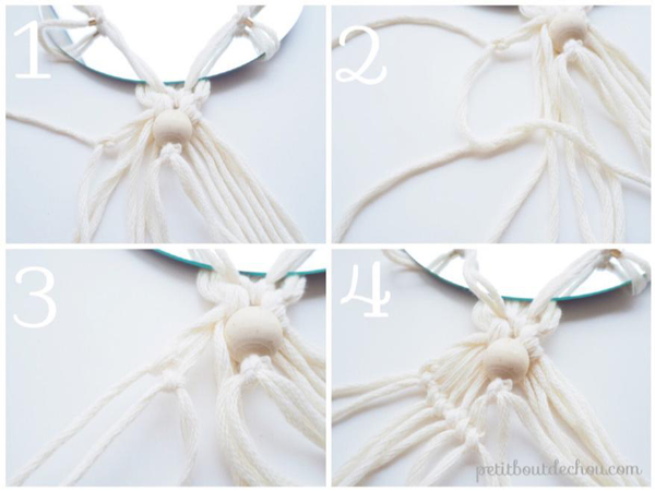 DIY miroir suspendu en macramé et perles en bois