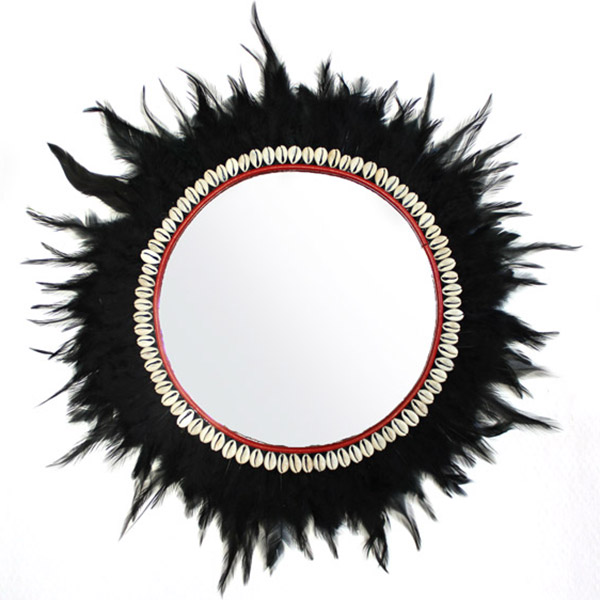 Schema Mirror with feathers and shells Schema Mirror with feathers and shells