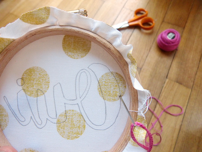 DIY embroidery - words embroidered on a drum : Step 7
