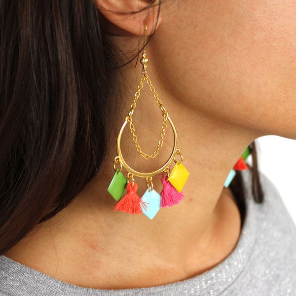 DIY epoxy diamond earrings with tassels