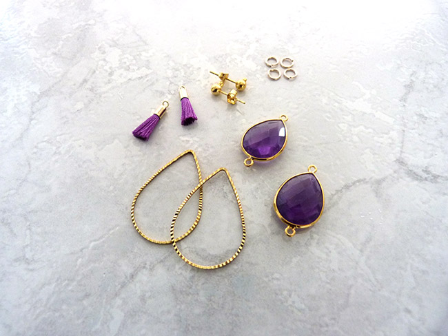 Intercalary earrings Amethyst : Step 1