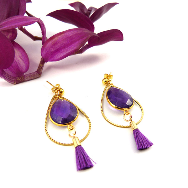 Intercalary earrings Amethyst
