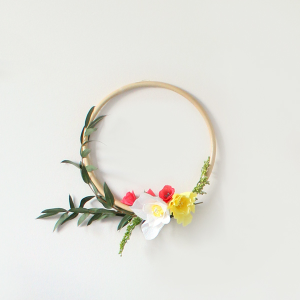 Crepe paper flower wreath and bamboo circle Crepe paper flower wreath and bamboo circle