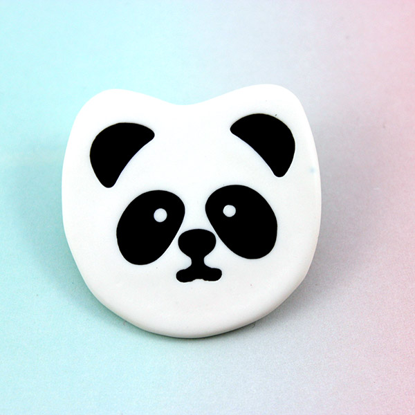 Panda brooch in Fimo clay and liquid Sculpey