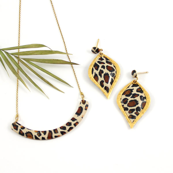 Fimo leopard duck jewelry set