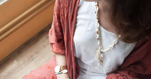 DIY Bohemian Long Necklace Made from Kauri Shells