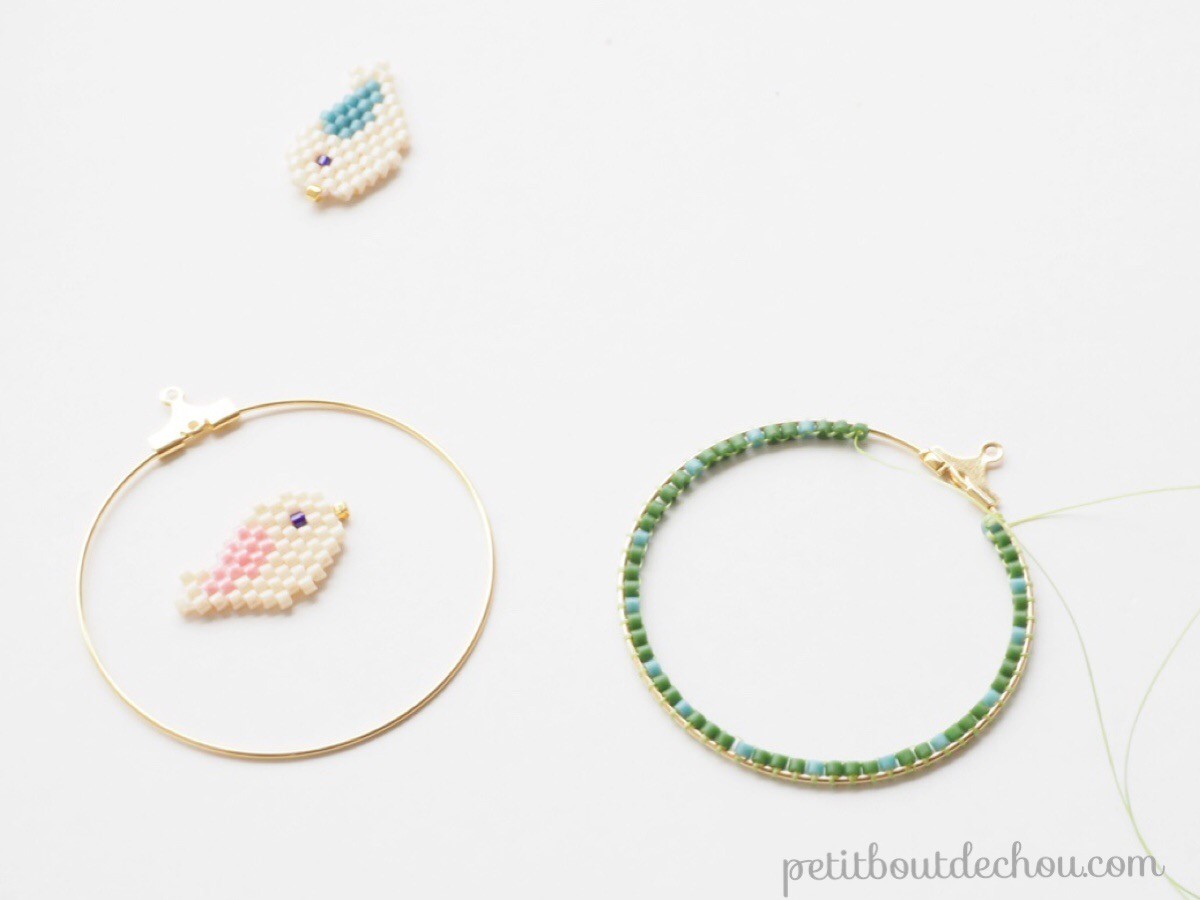 Creole weaving earrings brick stitch bird beads Miyuki Delicas : Step 3 Creole weaving earrings brick stitch bird beads Miyuki Delicas : Step 3