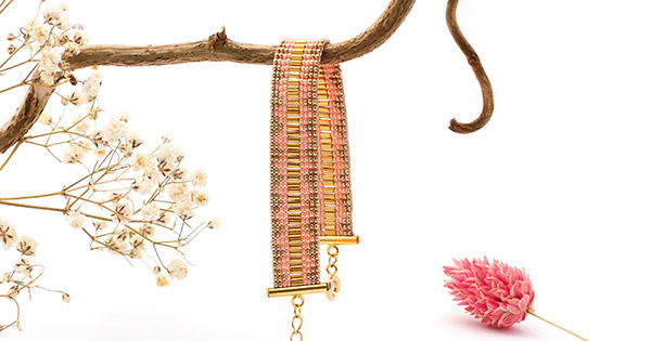 Pink woven Miyuki 15/0 and Bugles bracelet