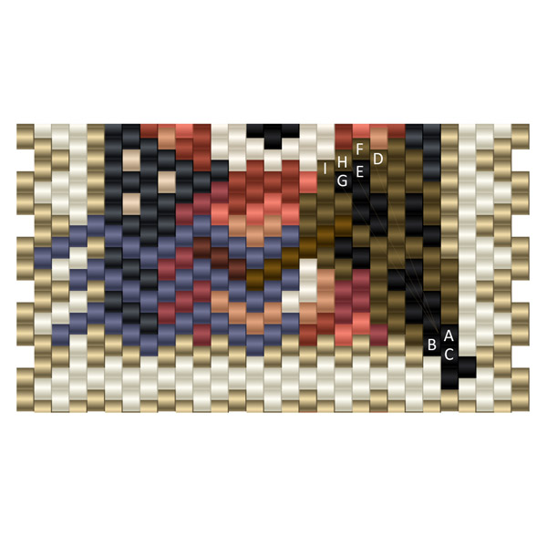 Tissage brick stitch motif timbre Panda en perle de verre Miyuki Delicas